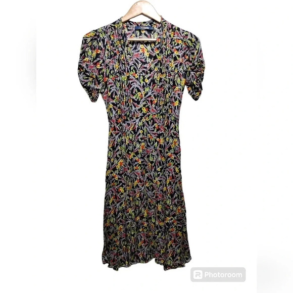 Polo Ralph Lauren Printed Grace Dress size 0 Midi Fit Flare Floral Silk Spring - Picture 6 of 14